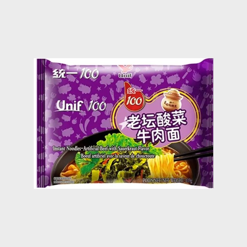 Unif 100 Instant Noodle - Artificial Beef with Sauerkraut Flavour 119g